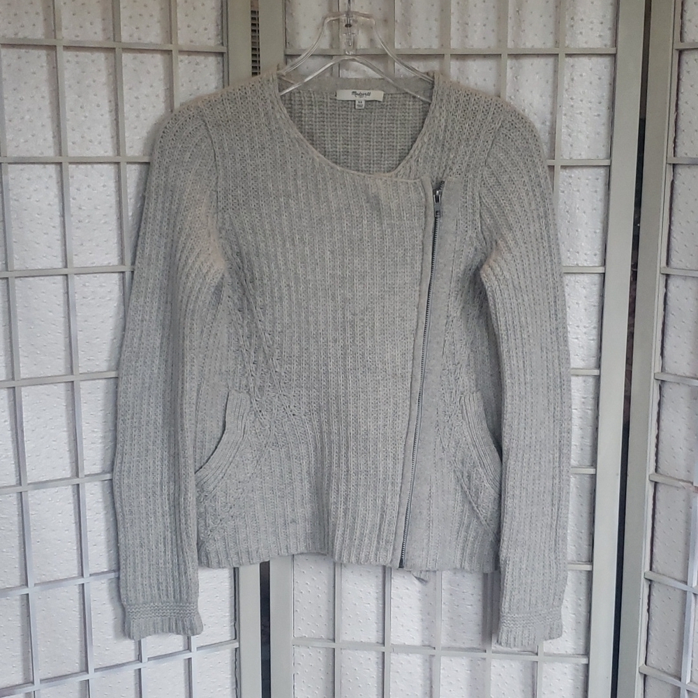 Madewell gray 100% merino wool full zip woman sweater XS